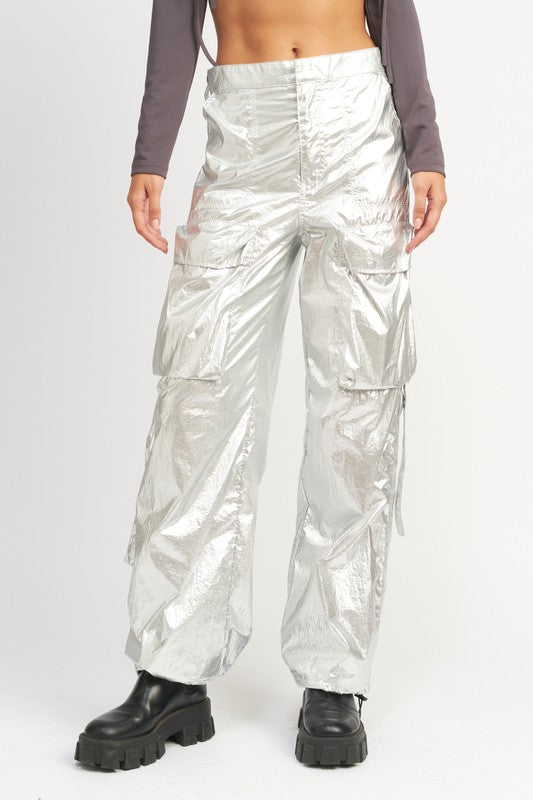 Metallic Cargo Pants SILVER Pants