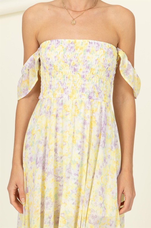 Pastel Florals Smocked Midi Dress Dress