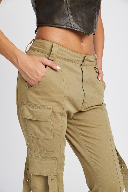 Low Waist Flared Cargo Pants OLIVE Pants