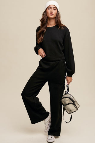 Knit Sweat Top and Pants Athleisure Lounge Sets Black Set