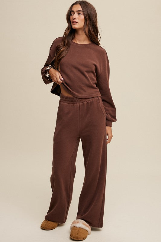 Knit Sweat Top and Pants Athleisure Lounge Sets Mocha Set