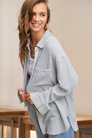 Soft Washed Crinkled Gauze Button Down Shirt Shirt