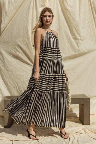 Sleeveless Stripe Maxi Tiered Dress Dress