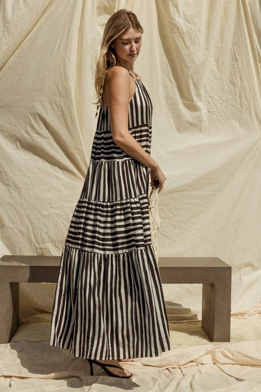 Sleeveless Stripe Maxi Tiered Dress Dress