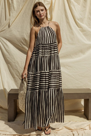 Sleeveless Stripe Maxi Tiered Dress Dress