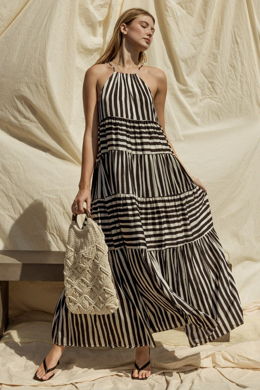 Sleeveless Stripe Maxi Tiered Dress Dress