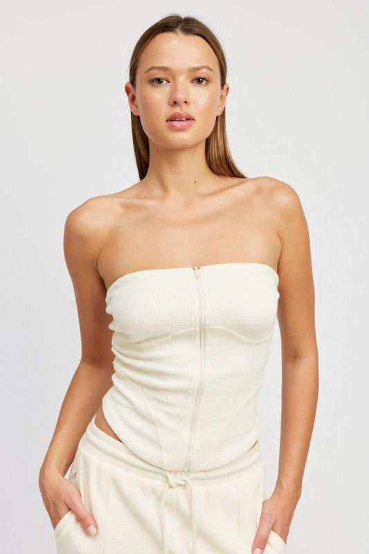 Zip up Tube Top IVORY Tops