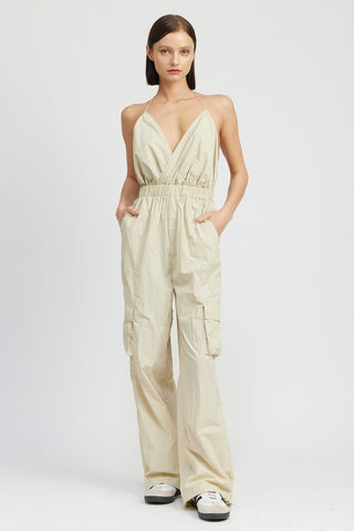 Spaghetti strap cargo jumpsuit TAUPE Jumpsuits and Rompers