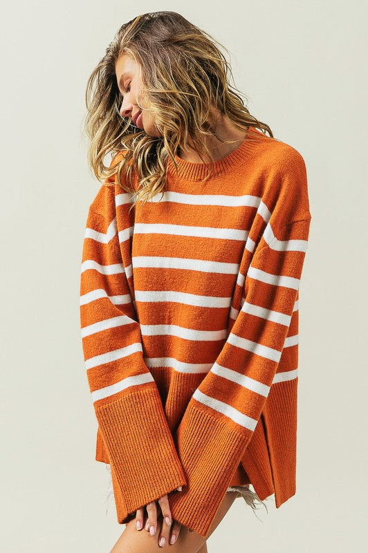 Ribbed Hem Stripe Sweater Sweater