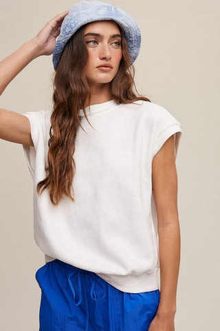 Short Sleeve Boxy Crew Neck Sweat Top Cream Vest Top