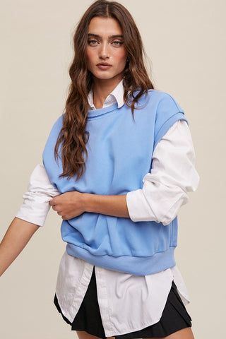 Short Sleeve Boxy Crew Neck Sweat Top Bright Blue Vest Top