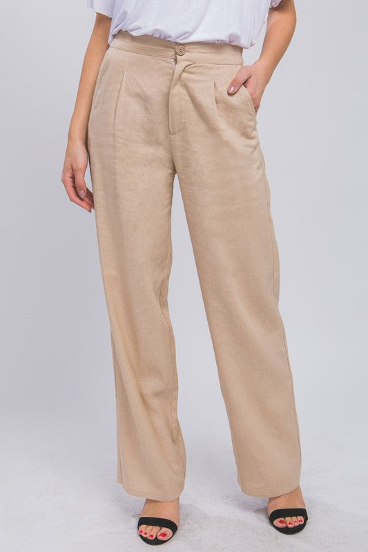 Linen Front Creased Pants KHAKI Linen Pants