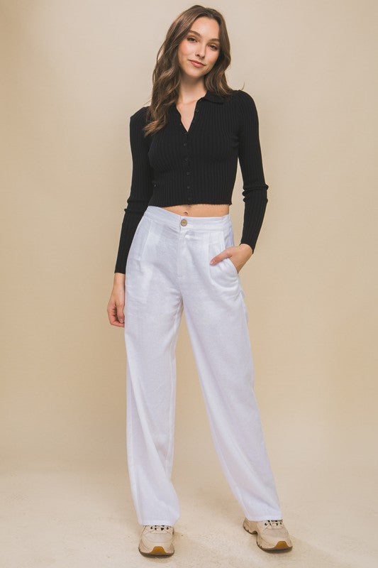 Linen Front Creased Pants WHITE Linen Pants