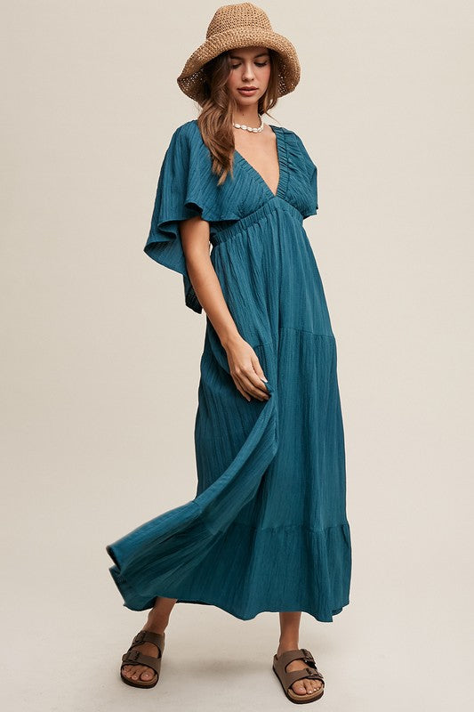 V-neck Ruffle Sleeve Flowy Vacation Dress Dress