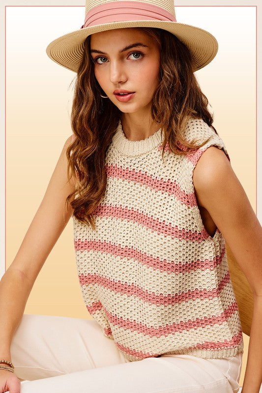 Chunky Stripe Sleeveless Sweater Top Top