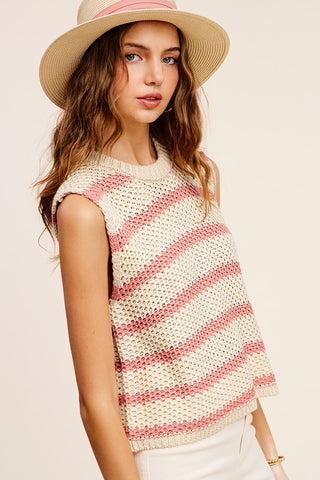Chunky Stripe Sleeveless Sweater Top Top