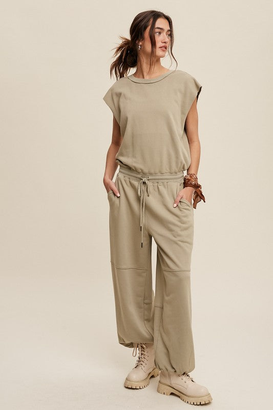 Athleisure French Terry Loose Jogger Jumpsuit jummpsuit