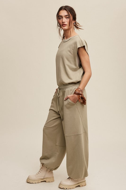 Athleisure French Terry Loose Jogger Jumpsuit jummpsuit