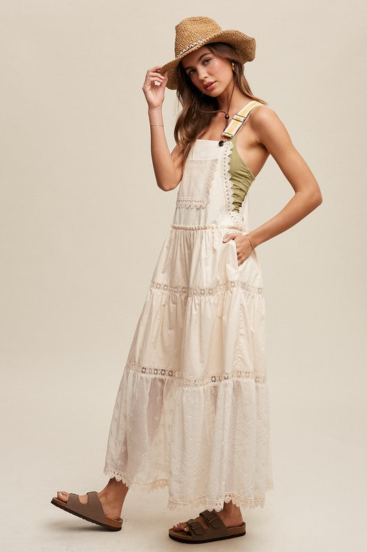 Laced and Tiered Romantic Overall Maxi Dress Dress