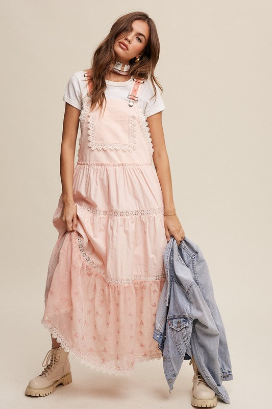 Laced and Tiered Romantic Overall Maxi Dress Dress