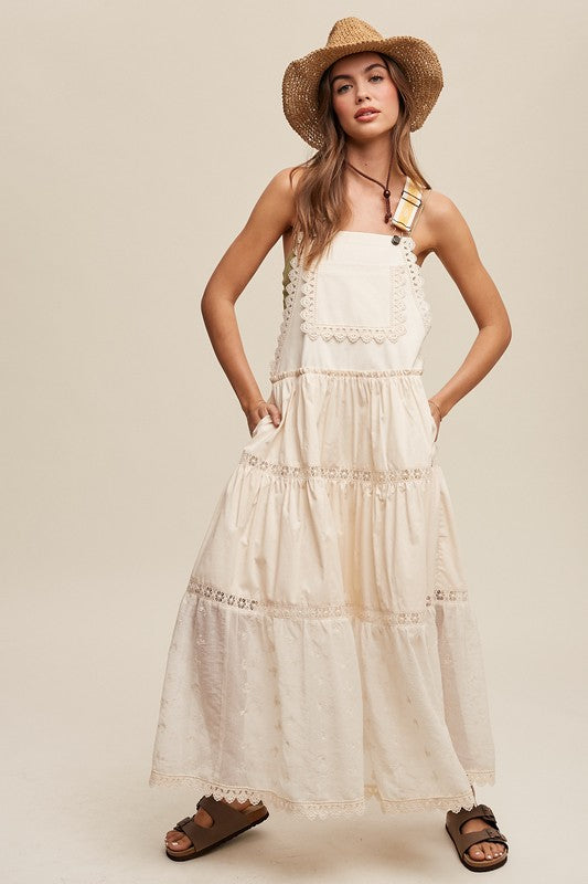 Laced and Tiered Romantic Overall Maxi Dress Dress