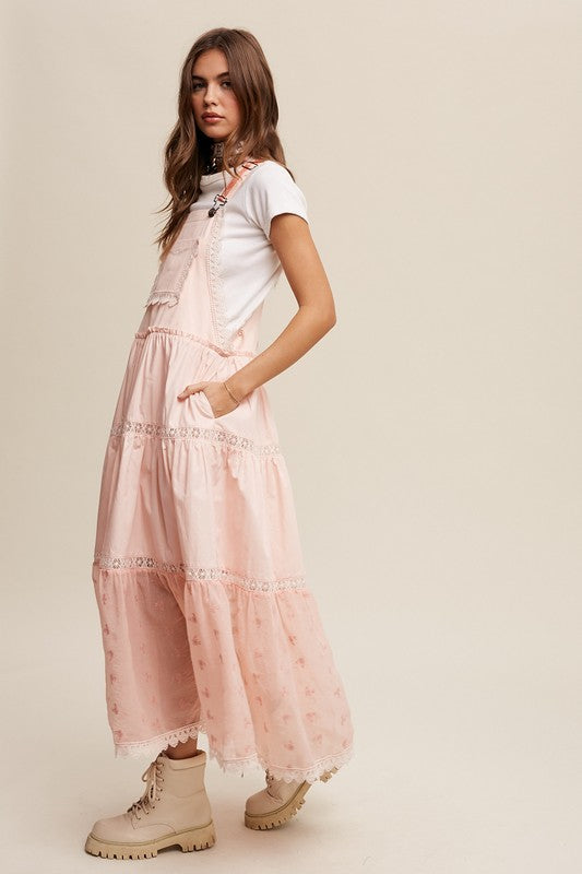 Laced and Tiered Romantic Overall Maxi Dress Dress