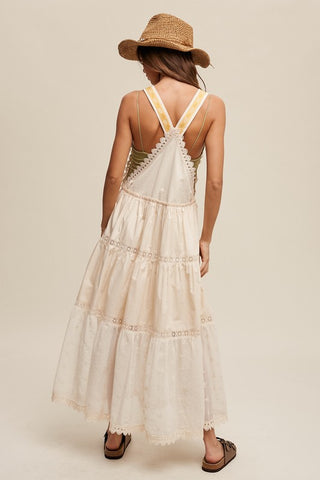 Laced and Tiered Romantic Overall Maxi Dress Dress