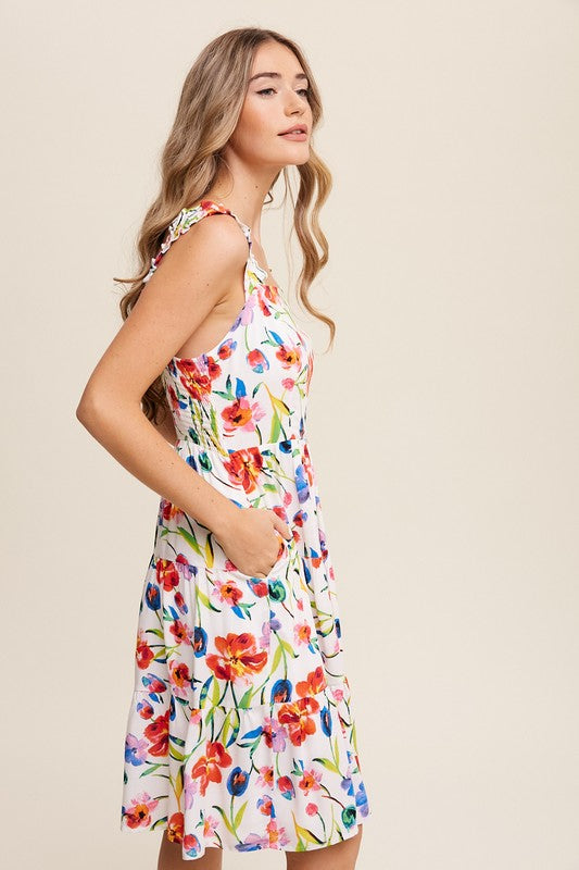 Flower Print Square Neck Dress Dress