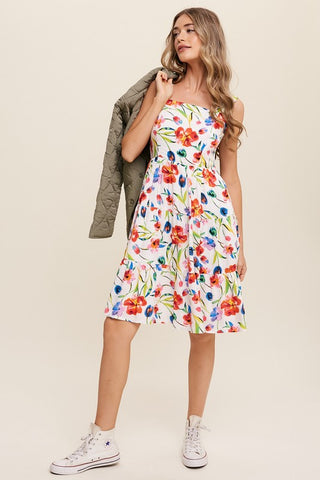 Flower Print Square Neck Dress Dress