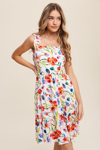 Flower Print Square Neck Dress Dress