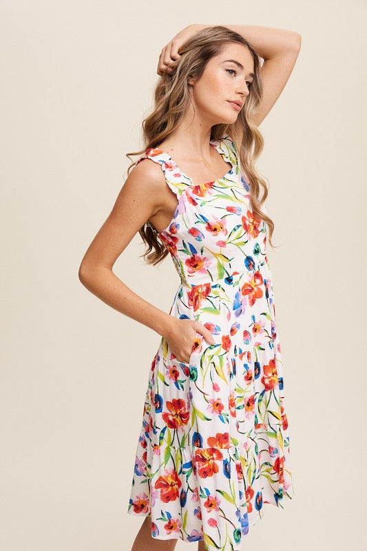 Flower Print Square Neck Dress Dress