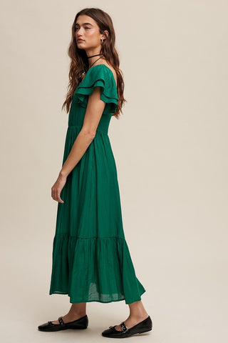 Square Neck Ruffled Short Sleeve Maxi Dress Dress