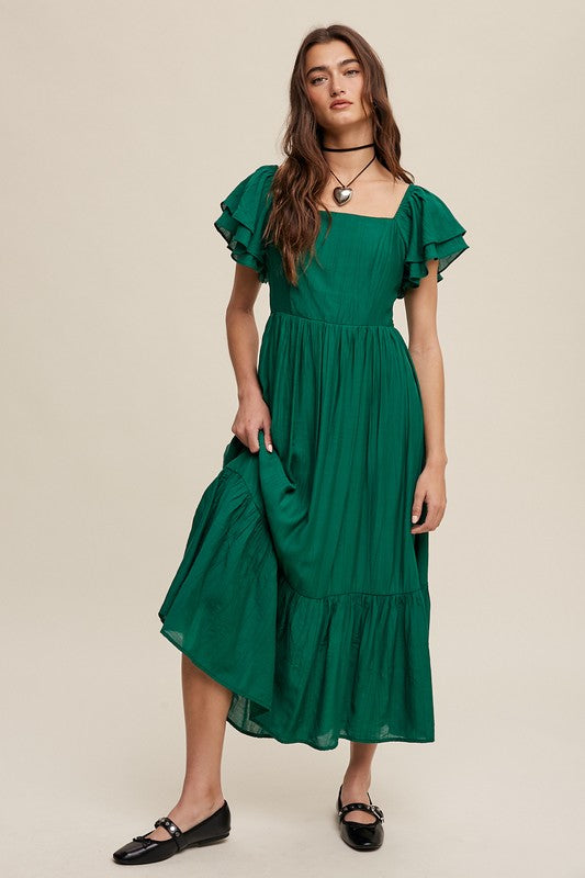 Square Neck Ruffled Short Sleeve Maxi Dress Dress