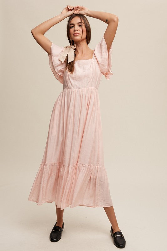 Square Neck Ruffled Short Sleeve Maxi Dress Dress