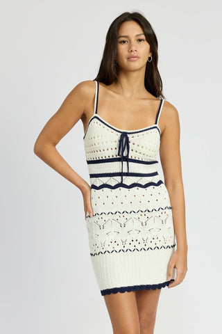 CONTRASTED CROCHET MINI DRESS OFF WHITE NAVY Dress