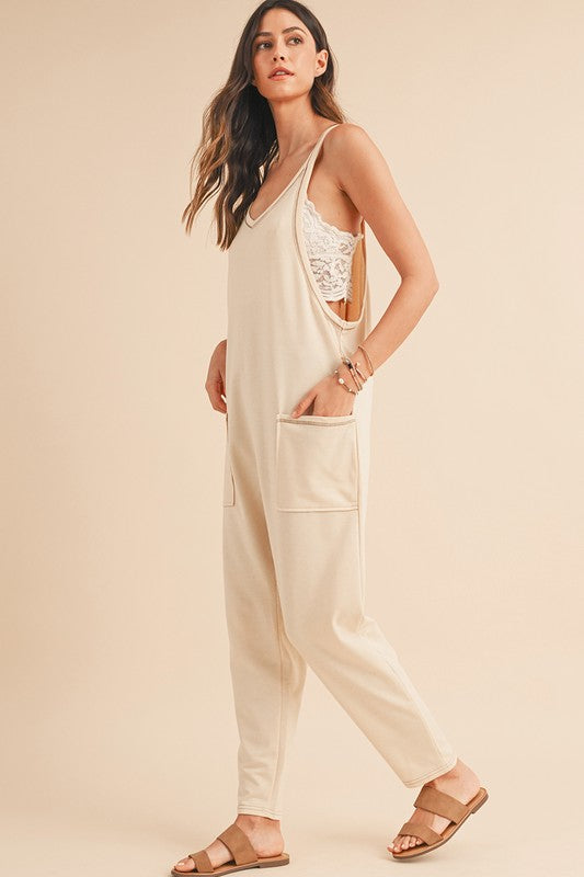 Side Pockets Pants Sleeveless V Neck Jumpsuit jummpsuit