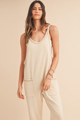 Side Pockets Pants Sleeveless V Neck Jumpsuit jummpsuit