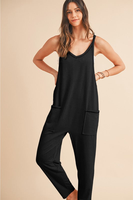 Side Pockets Pants Sleeveless V Neck Jumpsuit jummpsuit