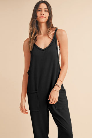 Side Pockets Pants Sleeveless V Neck Jumpsuit BLACK SW6413197-P2 jummpsuit