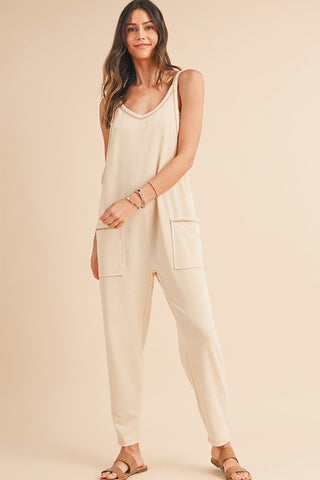 Side Pockets Pants Sleeveless V Neck Jumpsuit jummpsuit