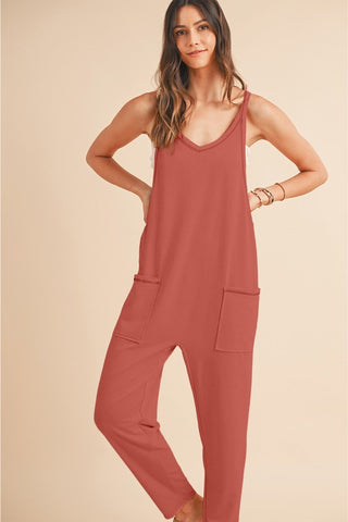 Side Pockets Pants Sleeveless V Neck Jumpsuit jummpsuit