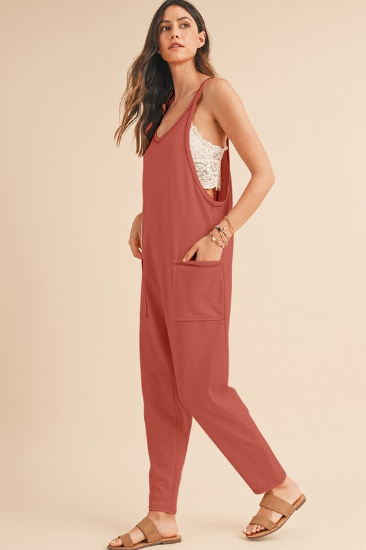 Side Pockets Pants Sleeveless V Neck Jumpsuit jummpsuit