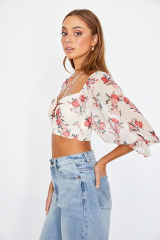 Chiffon Balloon Sleeved Bustier Crop Top Top