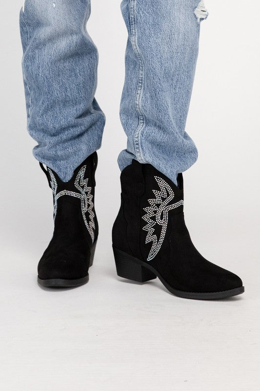 Ronan Rhinestone Western Booties Boots