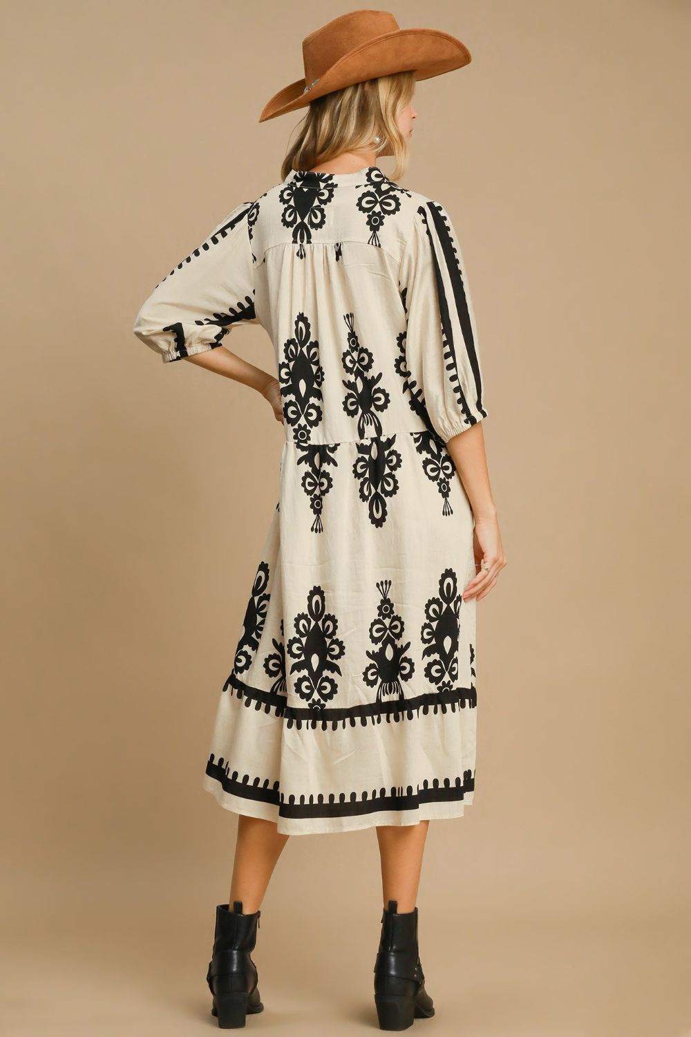 Umgee Printed Notched Midi Dress Dress