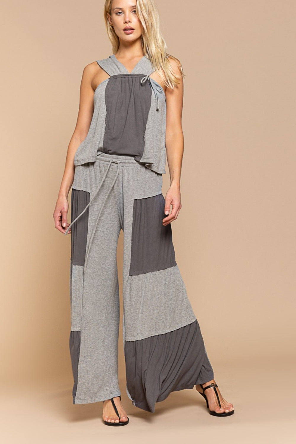 Ribbed Contrast Wide Leg Pants pants