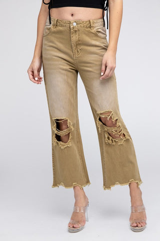Distressed Vintage Washed Wide Leg Pants VINTAGE CAMEL Jeans