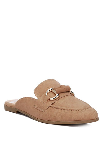 Abner Horsebit Embellished Raffia Slip On Mules Taupe loafers