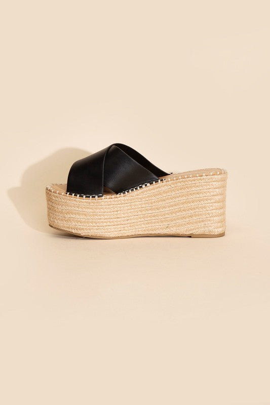 Raffia Platform Slides Sandals