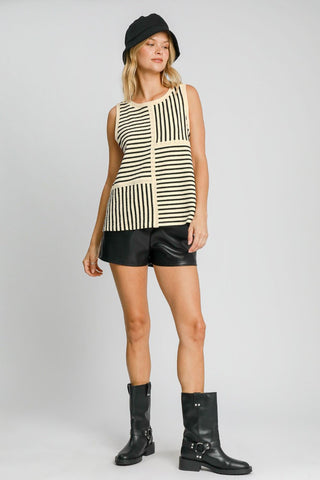 Umgee Round Neck Texture Striped Tank Top